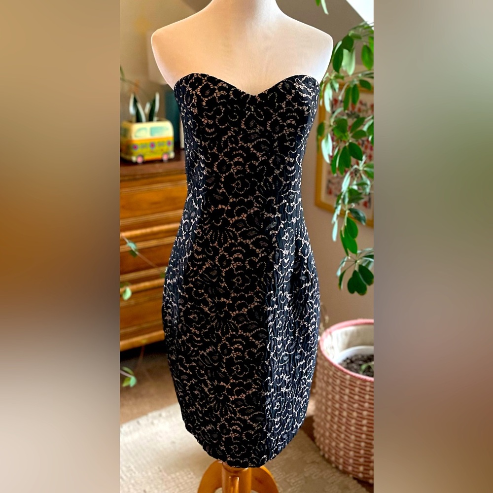 Michael Kors Black and Cream Strapless Dress